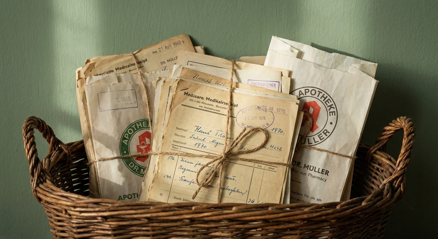 A basket of organized medical receipts, representing the complex history of the Medicare coverage gap.