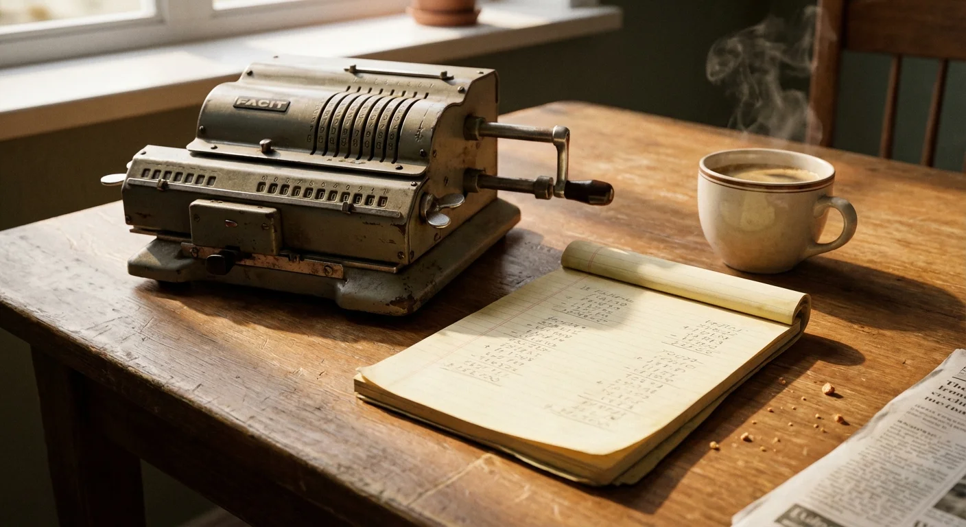 A calculator and coffee on a table, representing financial calculations.