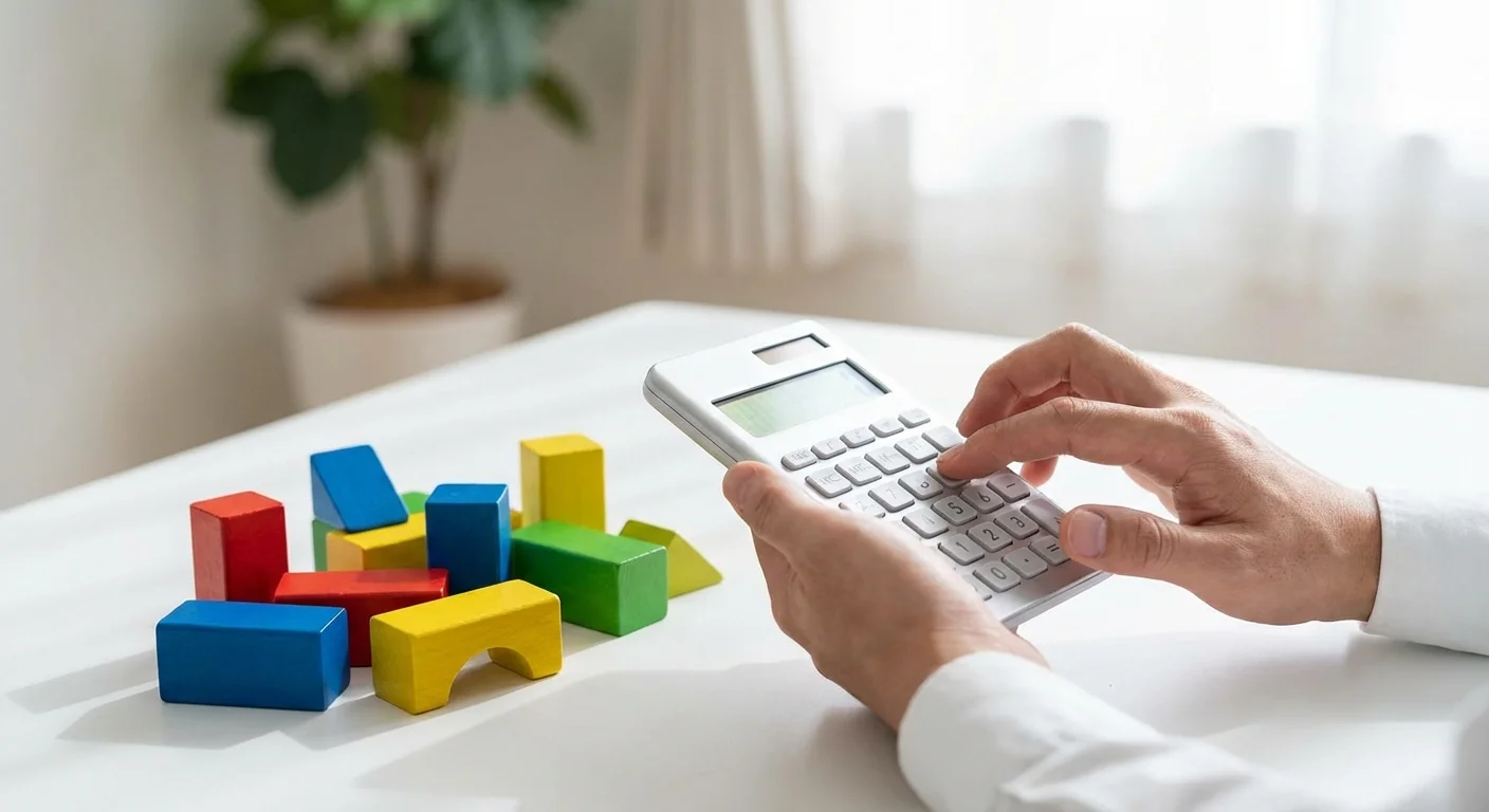 A calculator next to children's blocks, symbolizing the tax implications of investing for minors.