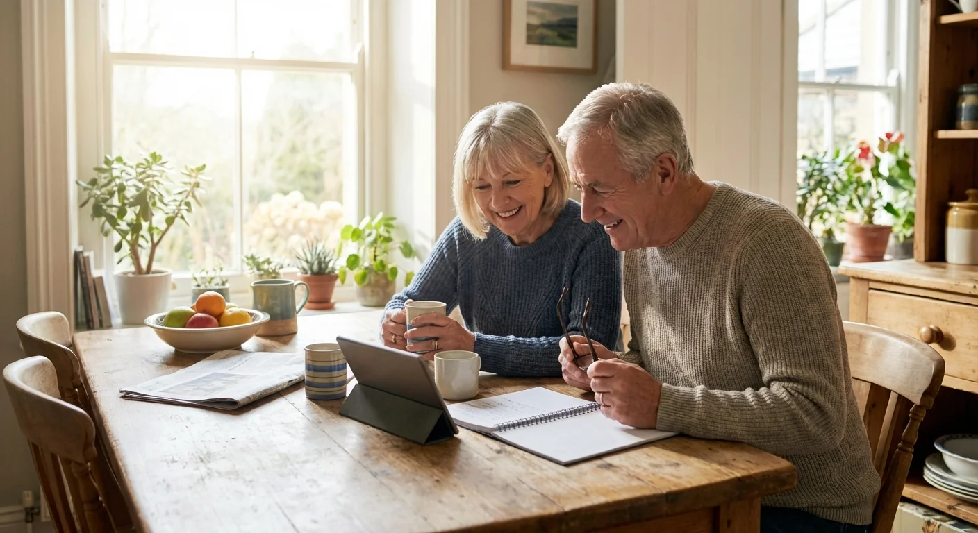 A close-up of an organized checklist and pen on a wooden desk in soft light.