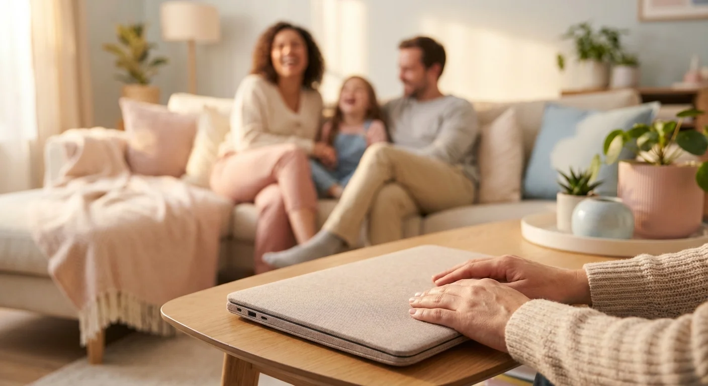 A family playing in a blurred background with a sense of safety and protection.