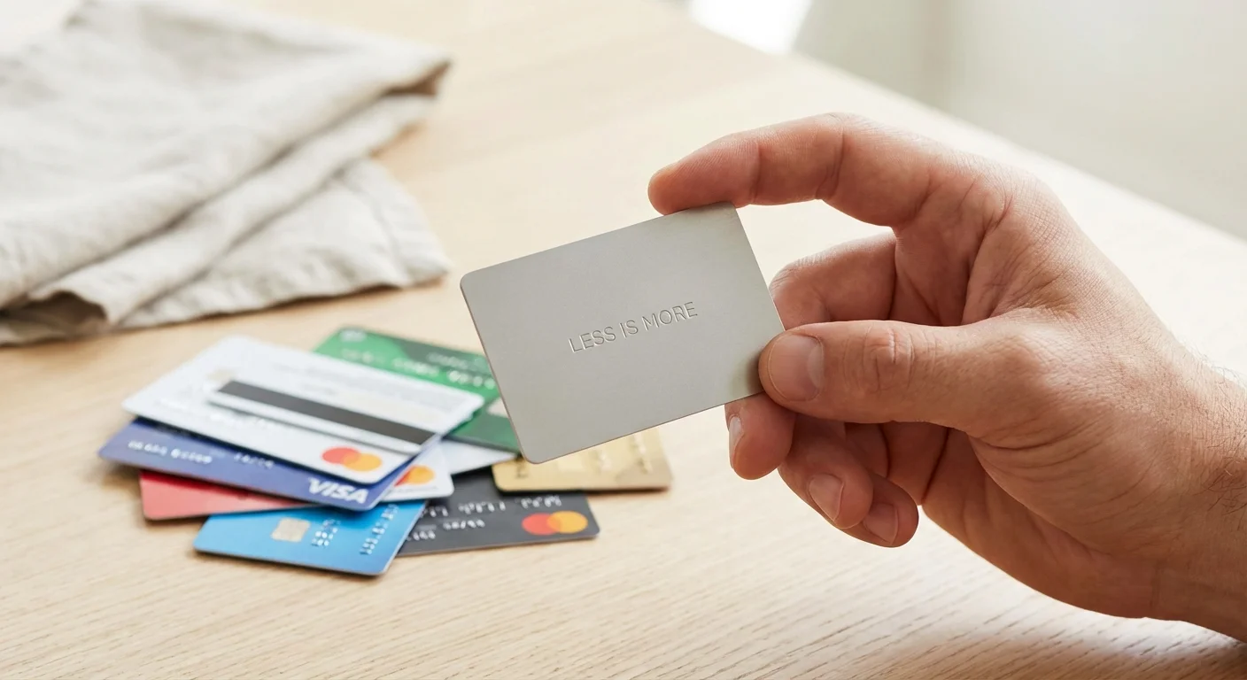 A hand holding one credit card with others blurred in the background.
