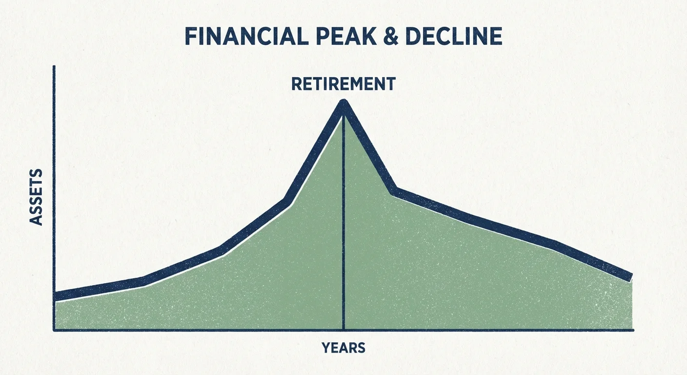 A line graph showing a temporary increase in bond allocation, forming a tent shape around retirement.