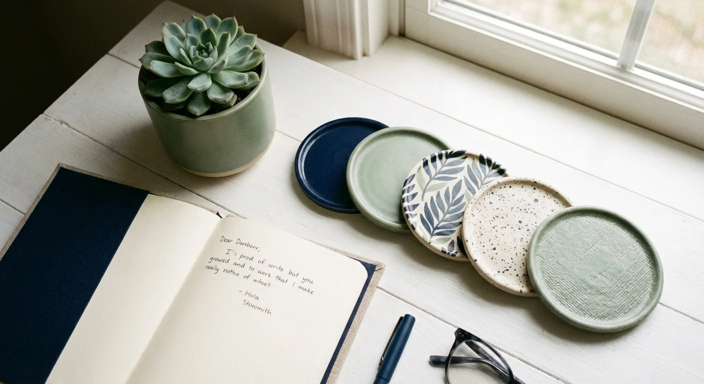 A neat arrangement of various small desk items representing a diverse collection.