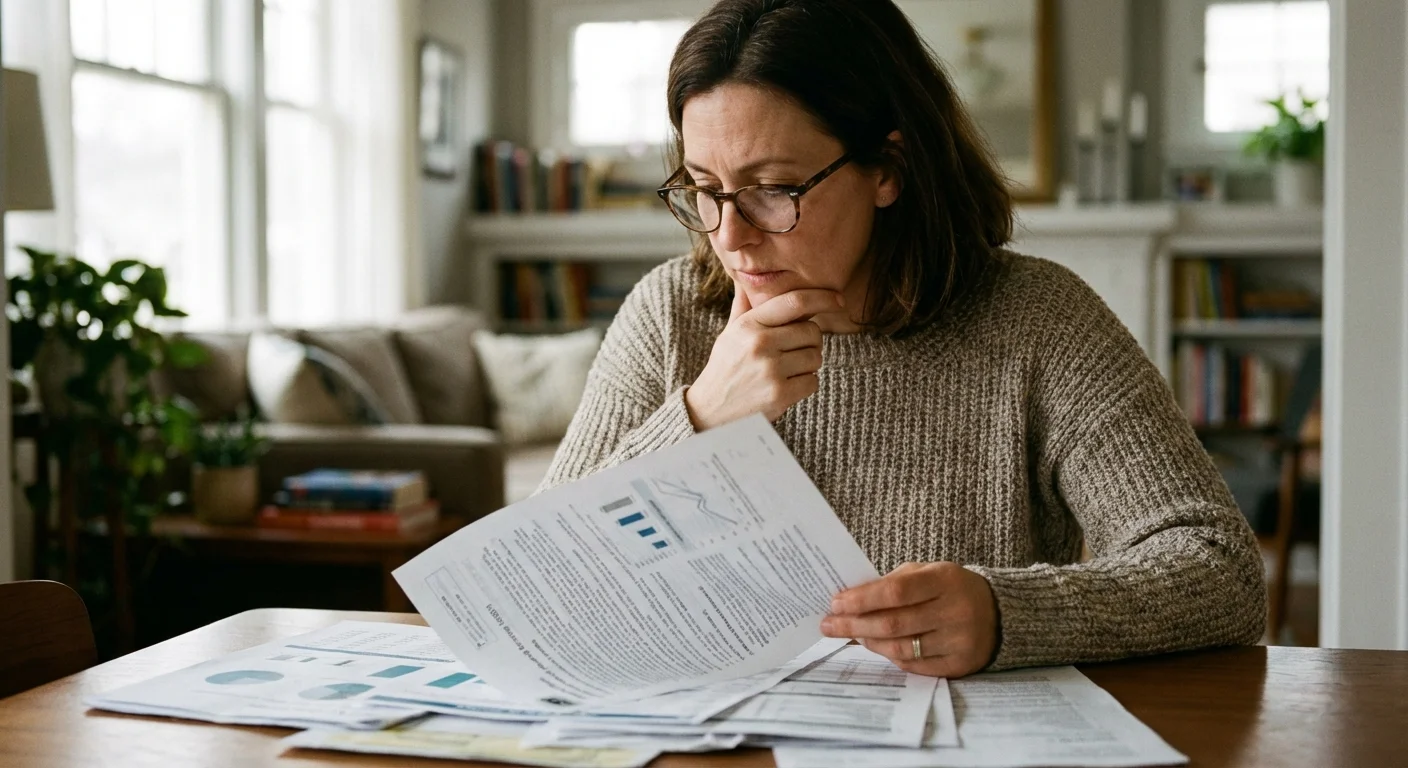 A parent carefully reviewing a document, representing the avoidance of financial pitfalls.