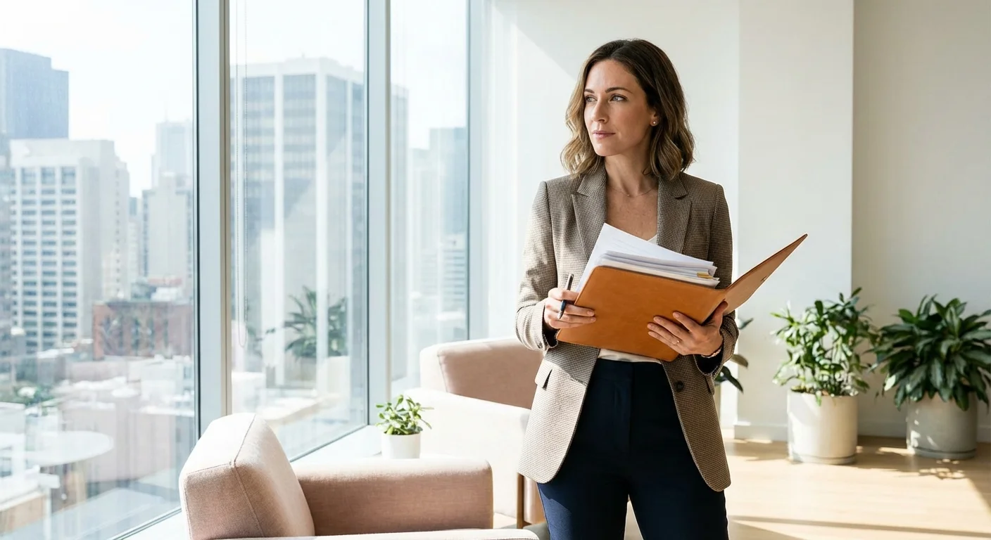 A peaceful, organized living room corner representing financial stability.