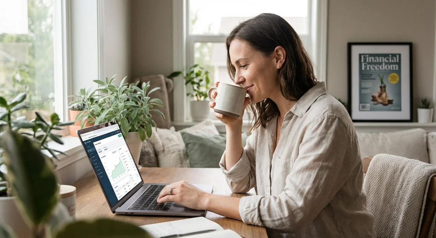 A person checking an investment app on their phone, representing the growth of a down payment fund.