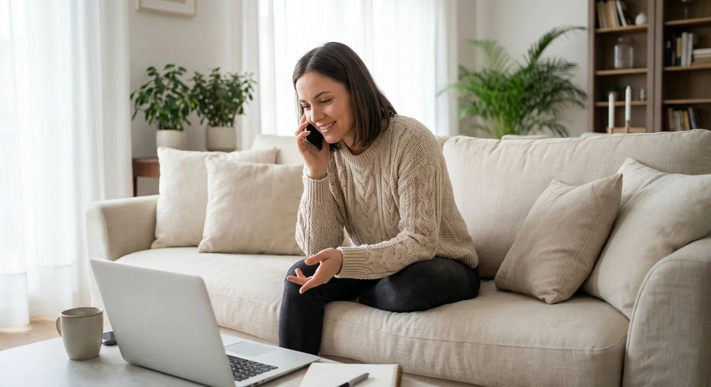 A person on the phone while looking at their laptop, taking action to fix an error.