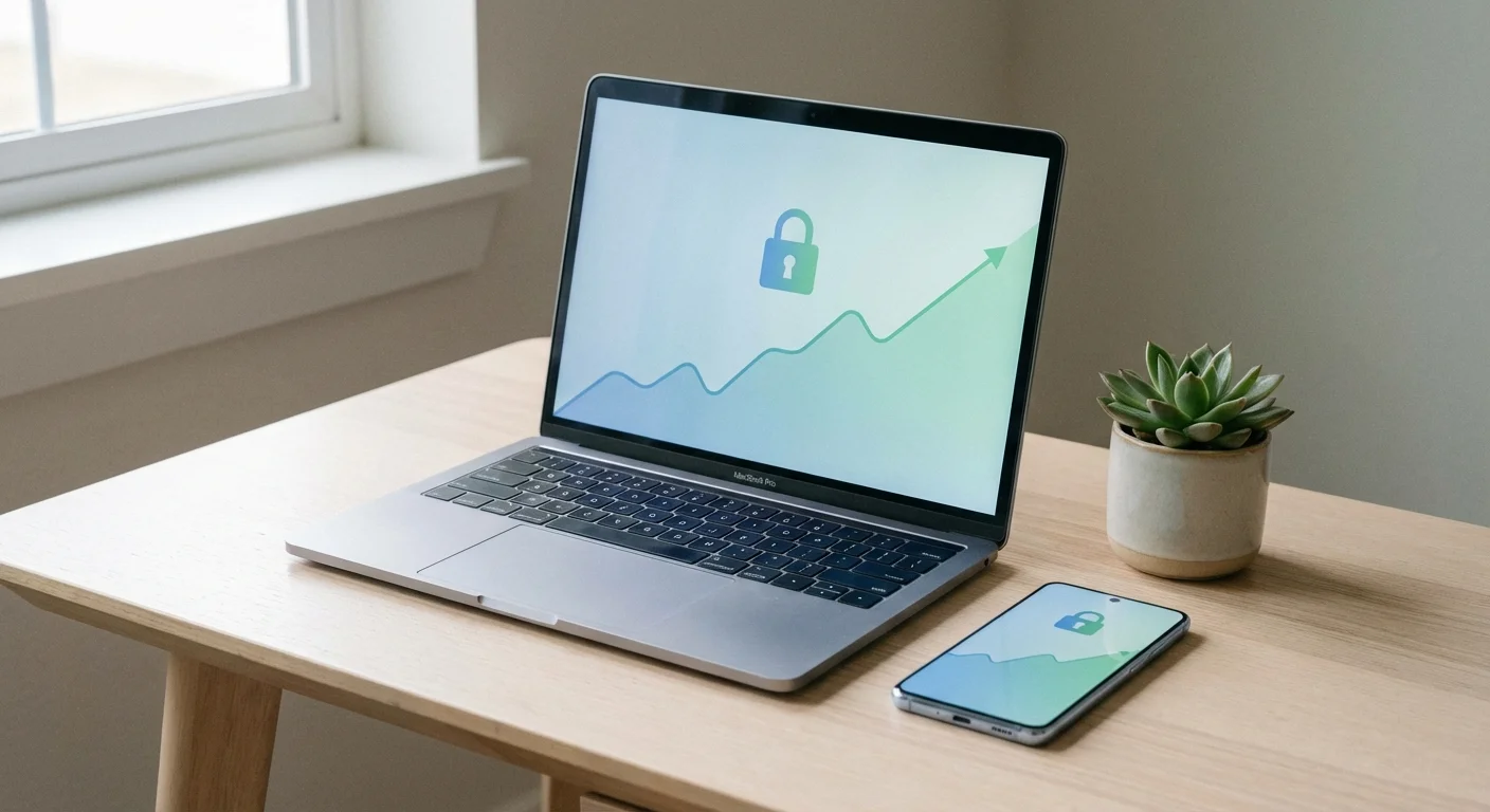A person organizing financial papers into a folder at a tidy desk.