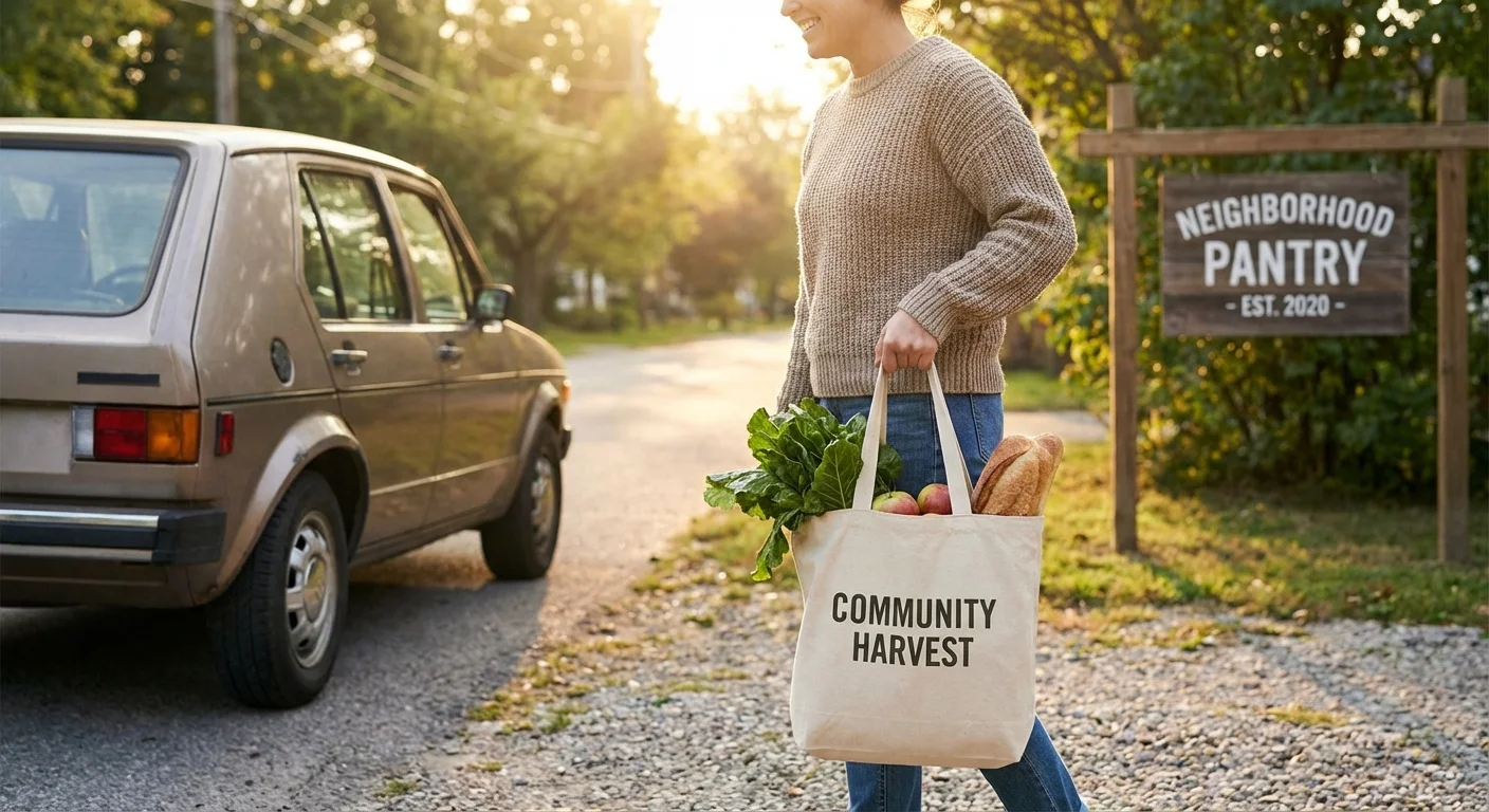 A person walking confidently through a modern retail district.