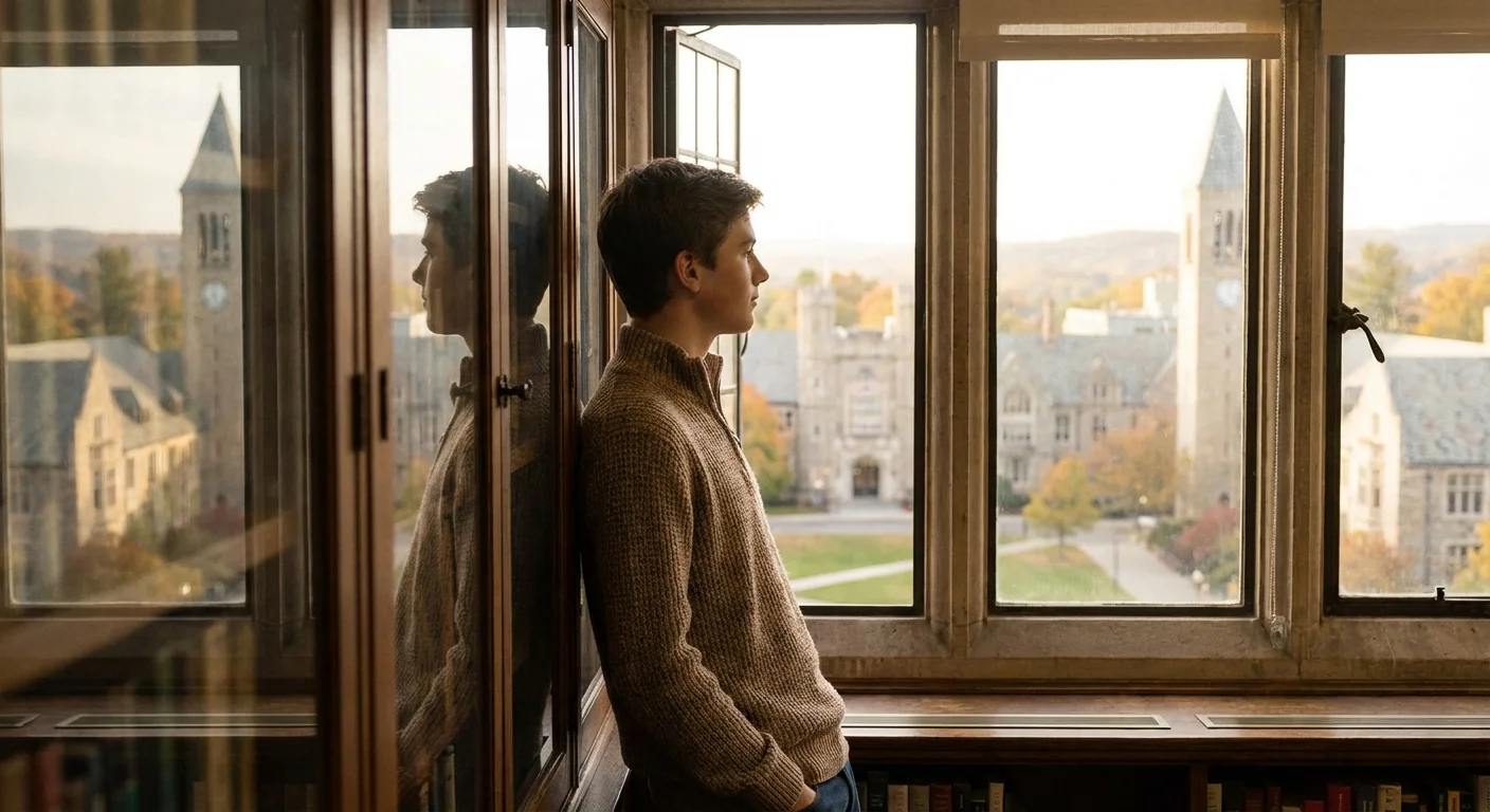 A teenager looking toward a college campus, representing the impact of assets on financial aid.