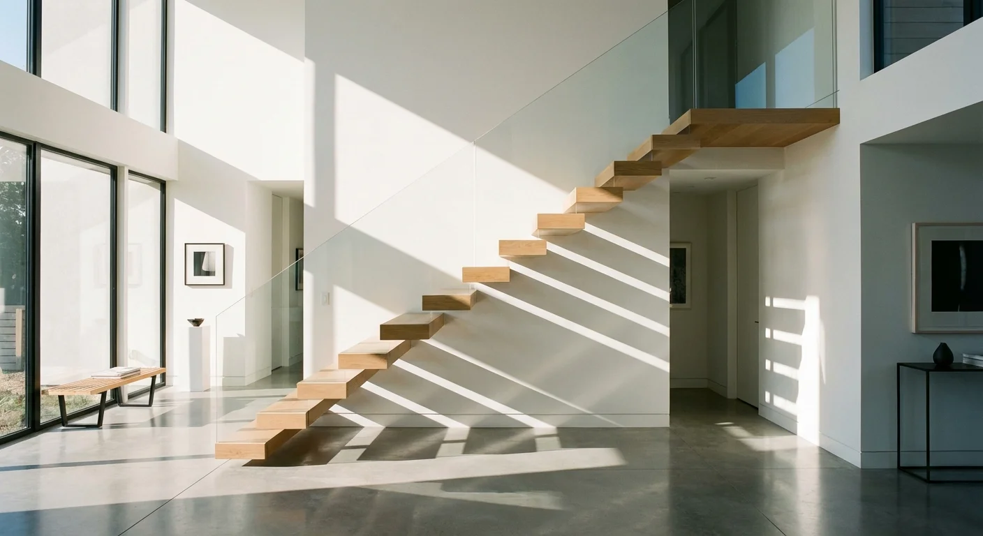 A young adult checking a budget app on their phone in a bright kitchen.