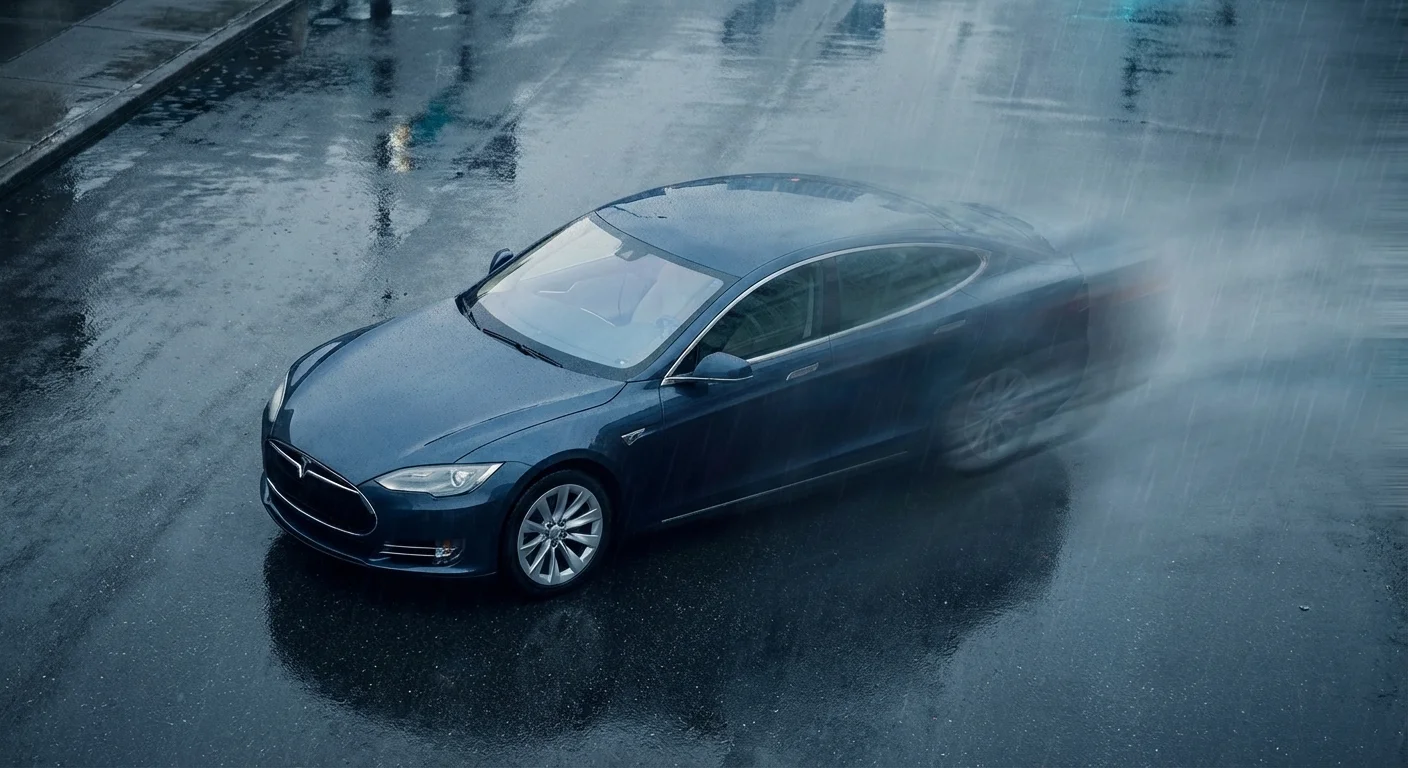 A clean car on an open road with a visual effect suggesting fading or blurring.