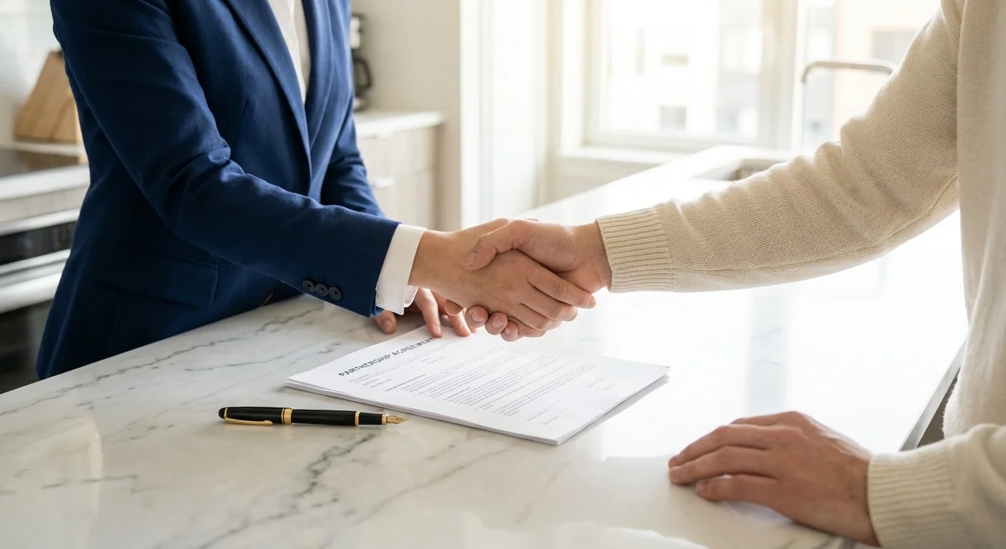 Close-up of hands over a real estate contract, symbolizing the negotiation of commissions.
