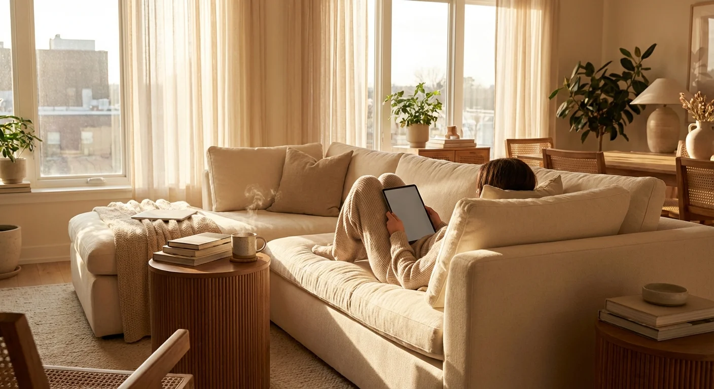 Close-up of hands organizing a financial planner on a desk with a cup of coffee.
