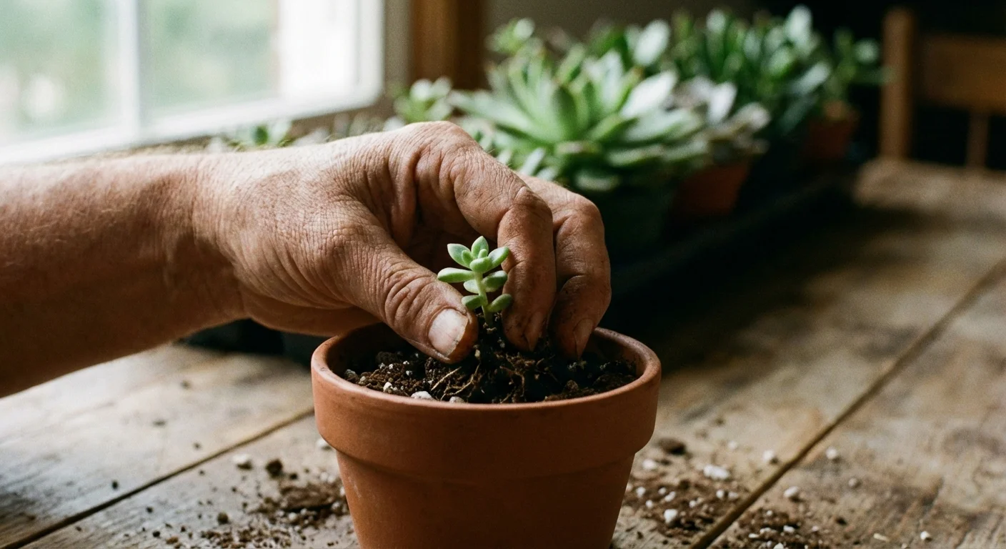 Close-up of hands planting a small sprout, symbolizing the start of financial growth.