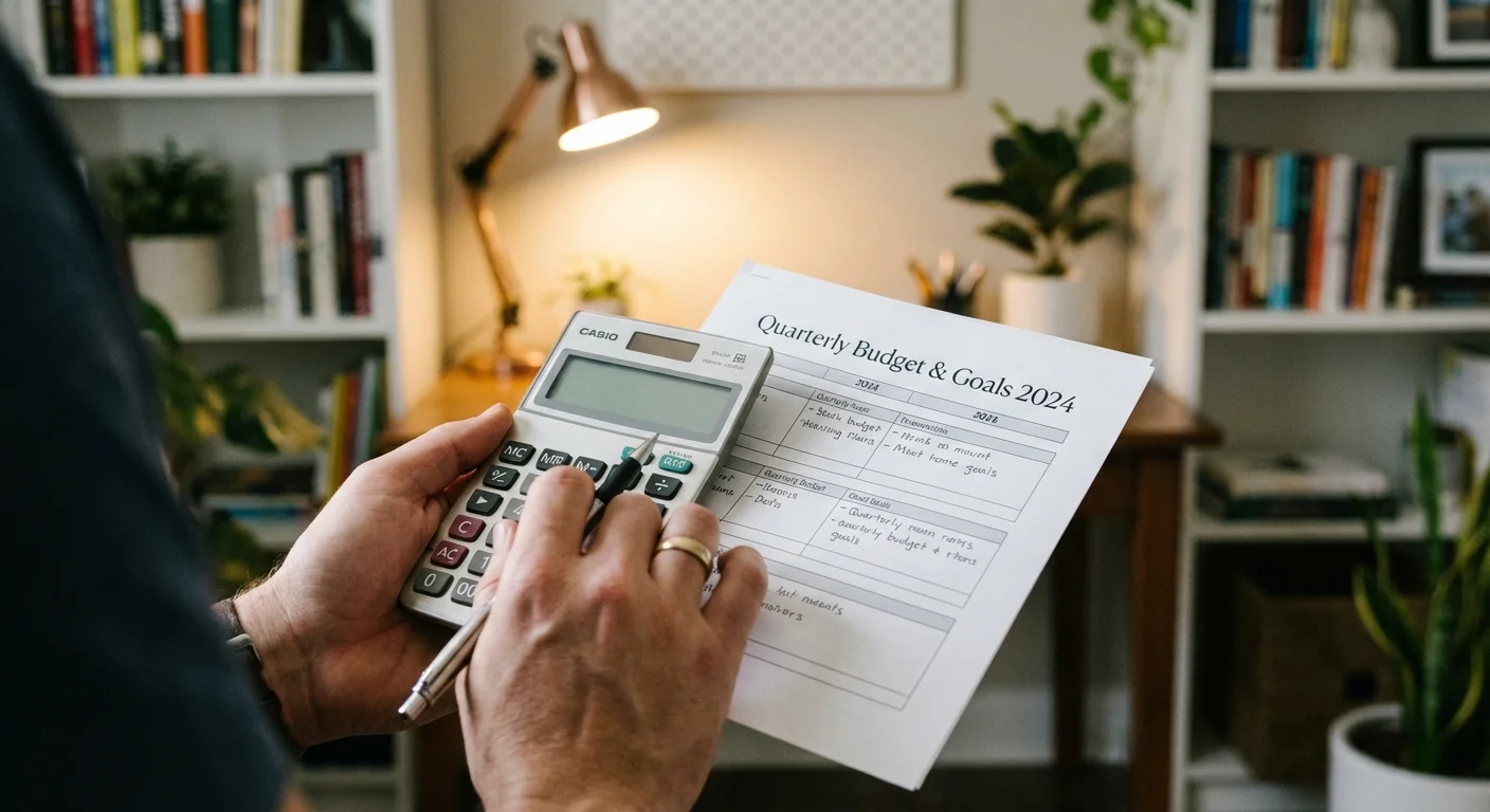 Close-up of hands using a calculator next to documents, representing financial eligibility checks.