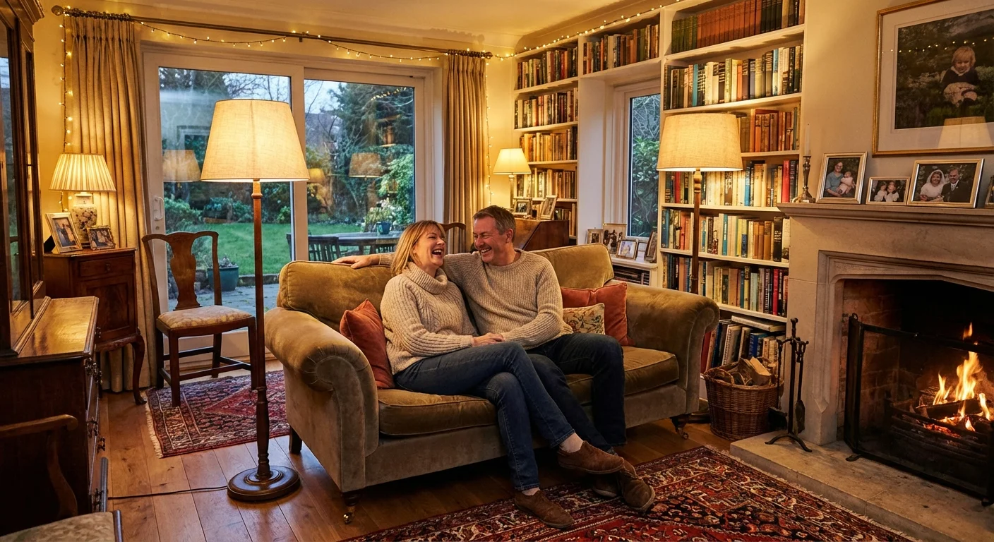 A happy couple enjoying a moment of security in their comfortable family home.