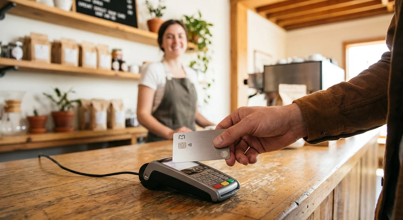 A person uses a debit card to make a purchase, illustrating the transactional flexibility of a money market account.