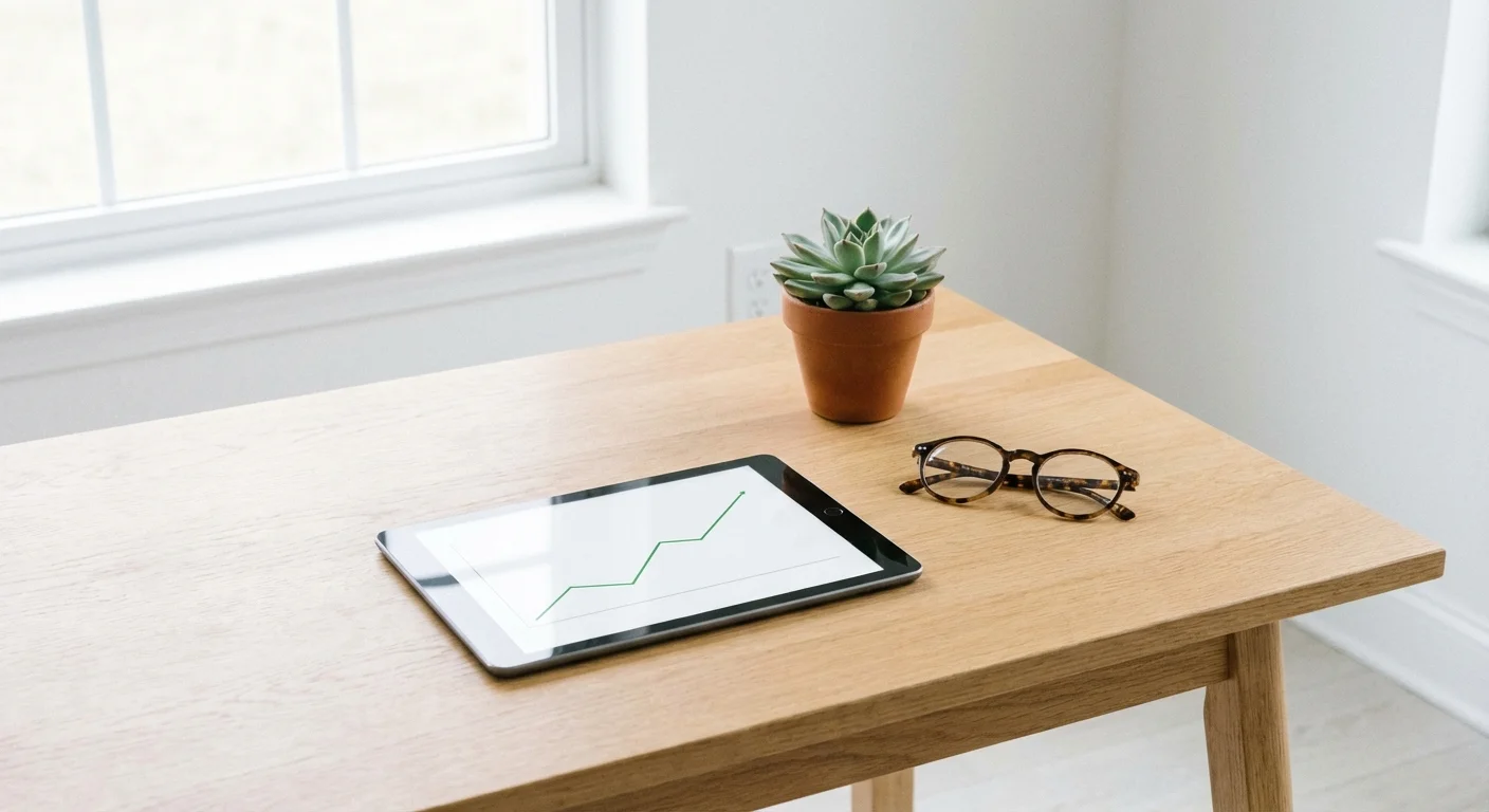 A minimalist workspace with a tablet showing a simple financial graph, representing the ease of a SEP IRA.