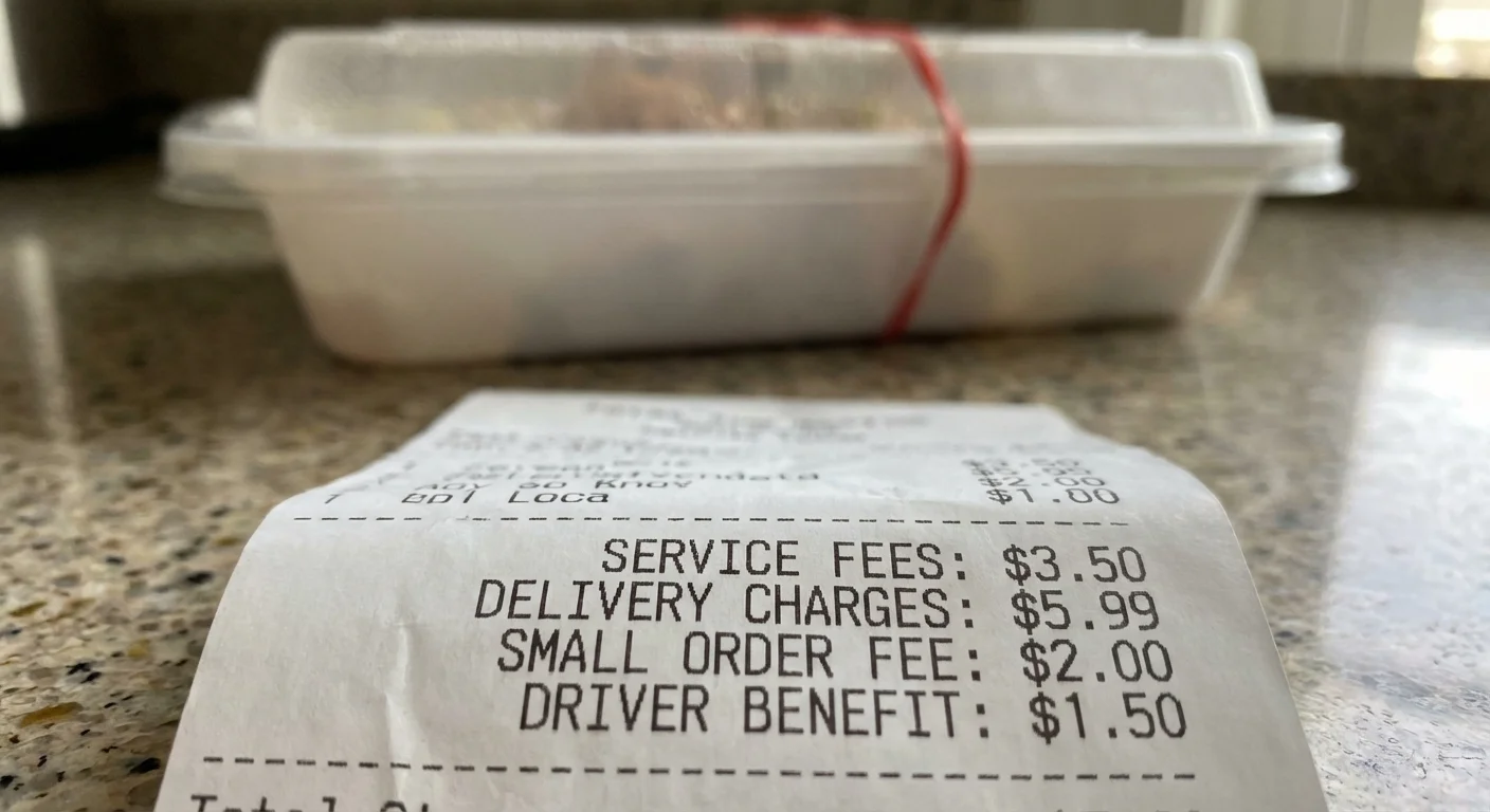 Close-up of a delivery receipt showing multiple fees and surcharges.
