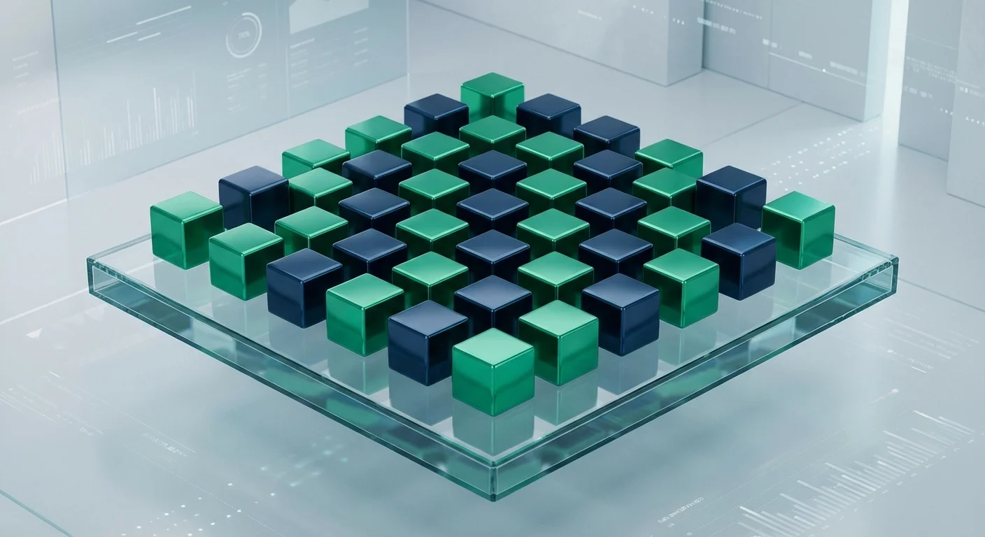 A perfectly even grid of identical 3D cubes, representing the equal-weight investment philosophy.