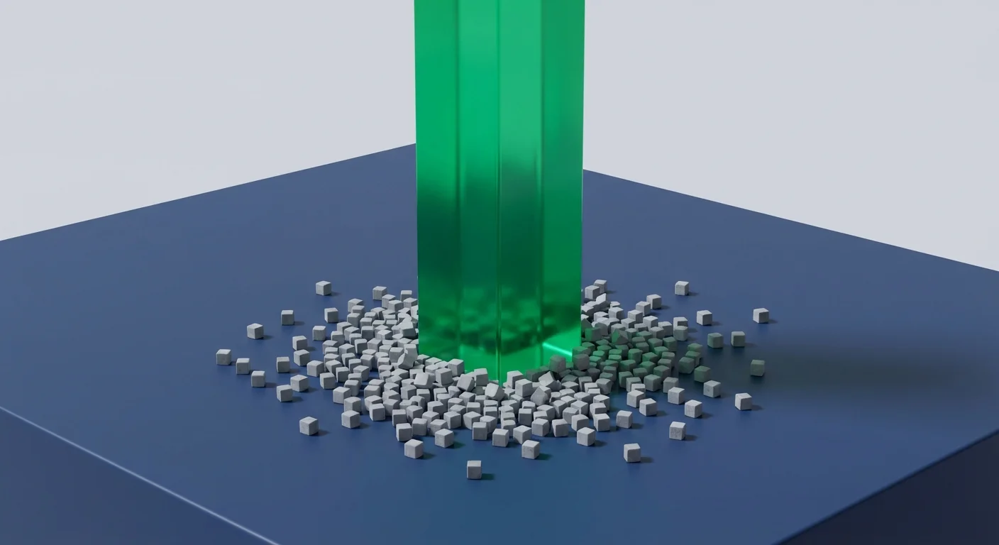 3D visualization showing one giant pillar among many tiny cubes, illustrating market cap weighting.