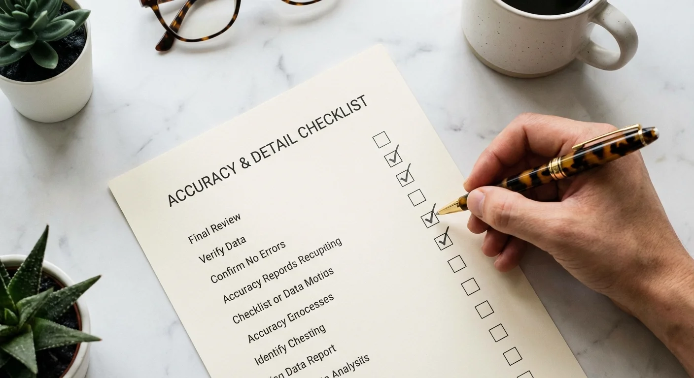 A person's hand checking off items on a financial checklist.