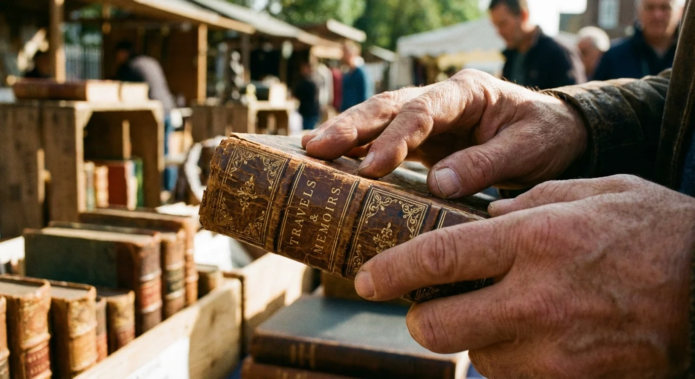 Hands inspecting a high-quality vintage book, representing the search for intrinsic value.