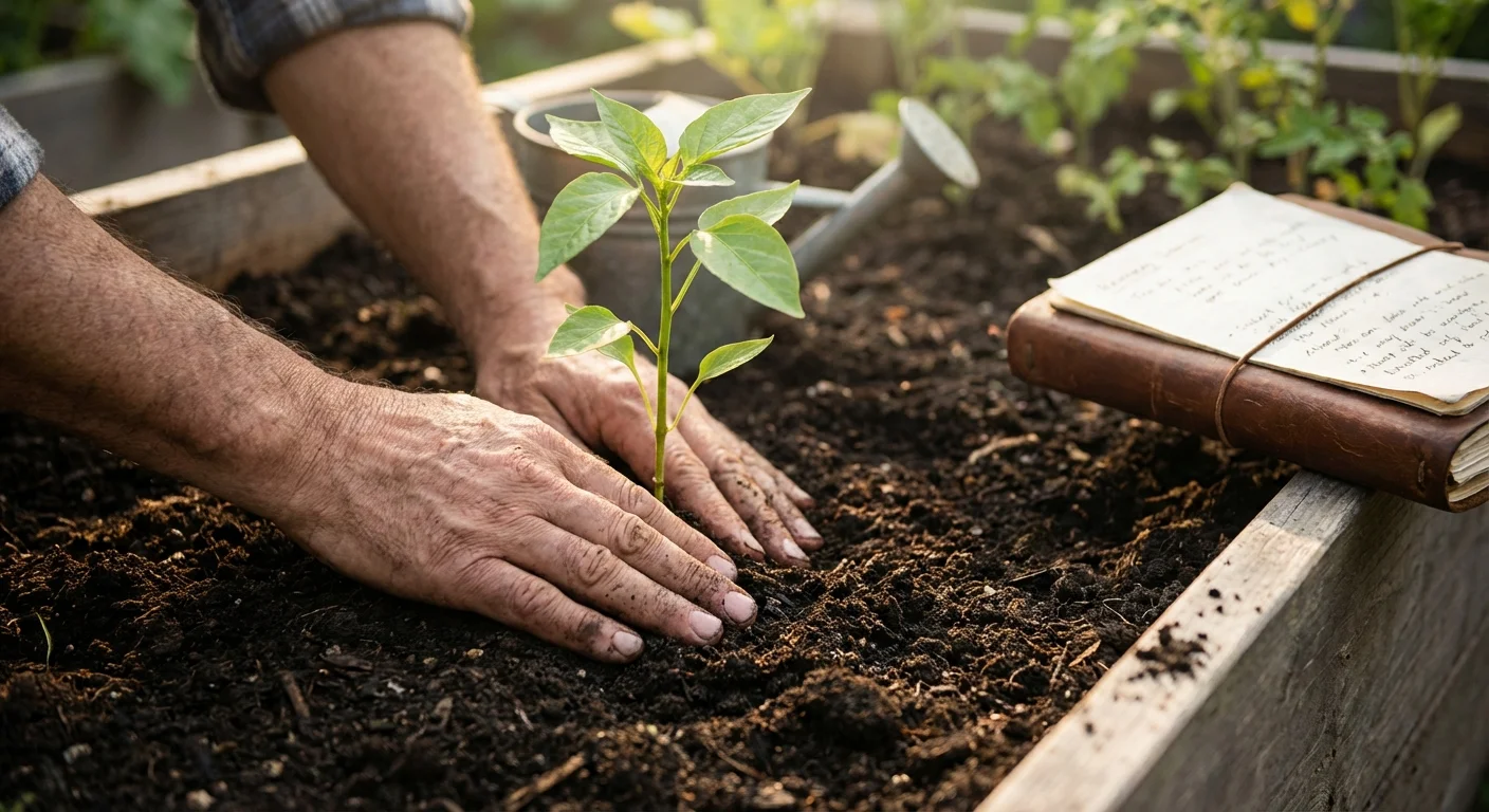 Hands planting a young tree in fertile soil, symbolizing growth and care.