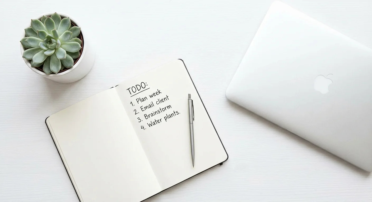 An organized desk with a notebook and laptop, signifying the start of a financial plan.