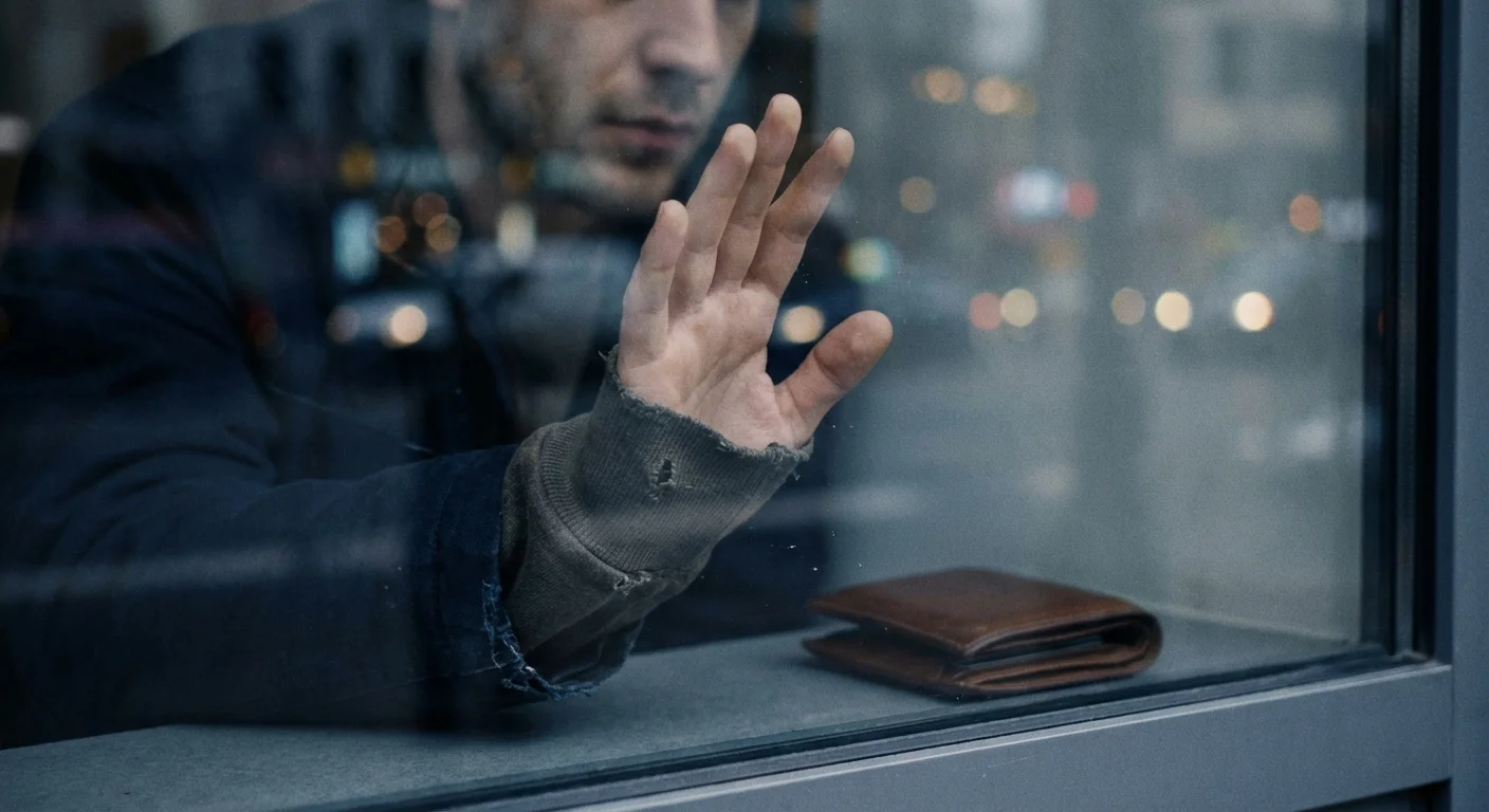 A hand reaching for a wallet behind glass, symbolizing restricted access to funds.