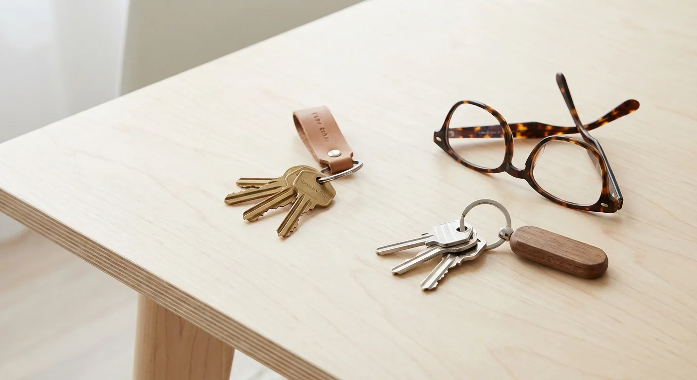 Two sets of house keys on a wooden table symbolizing different loan options.