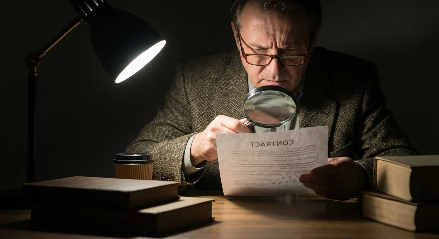 A person carefully examining a contract with a magnifying glass to avoid pitfalls.