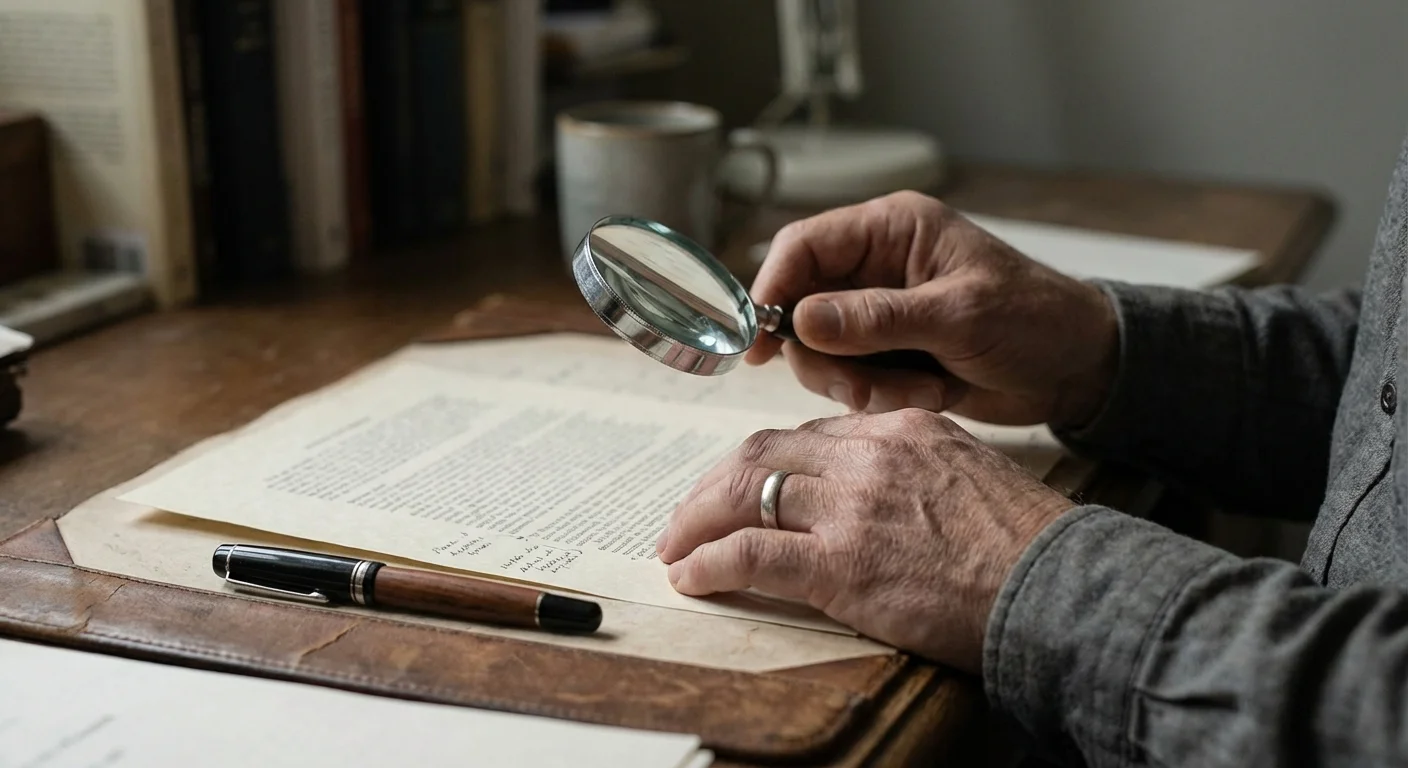 Close-up of hands reviewing a document carefully, symbolizing attention to financial details.