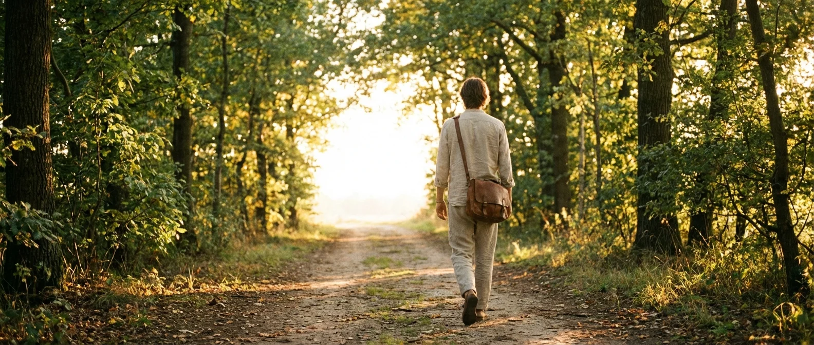 A person walking down a sunlit path, representing the long-term financial journey.