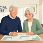 A retired couple confidently reviewing a financial roadmap in their sunlit home office.
