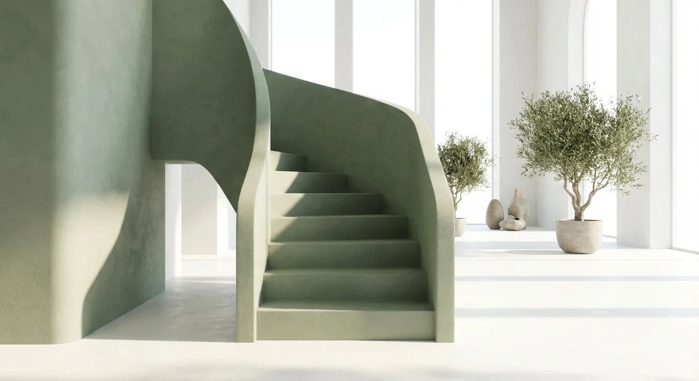 An ascending green staircase in a minimalist 3D space symbolizing a bull market.