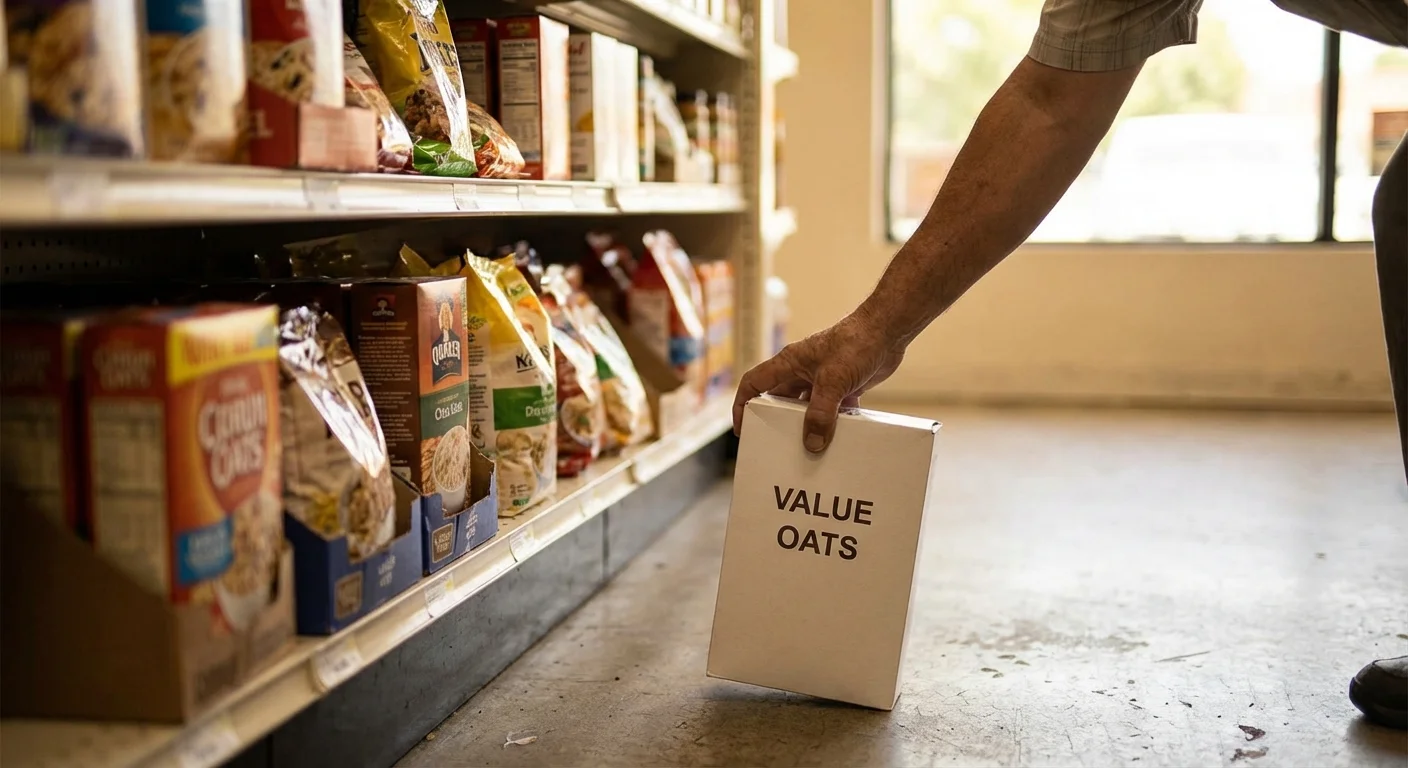 Hand reaching for a product on the bottom shelf of a store.