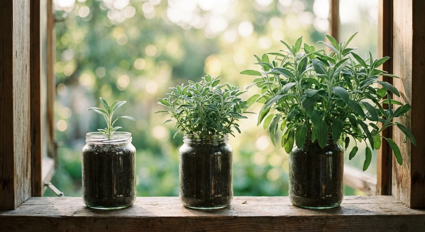 Three jars with plants at different growth stages, symbolizing compounding interest.