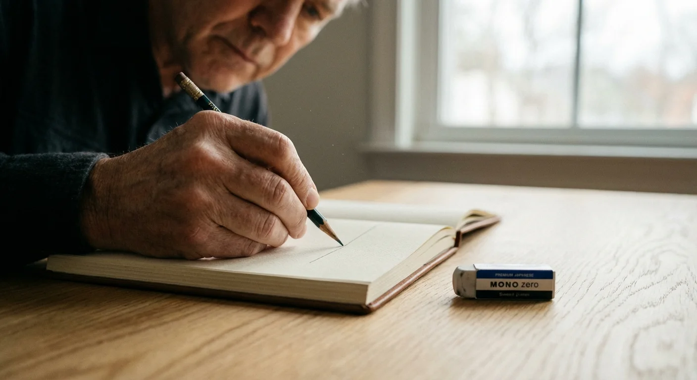 A hand carefully writing in a notebook with a pencil, symbolizing attention to detail.
