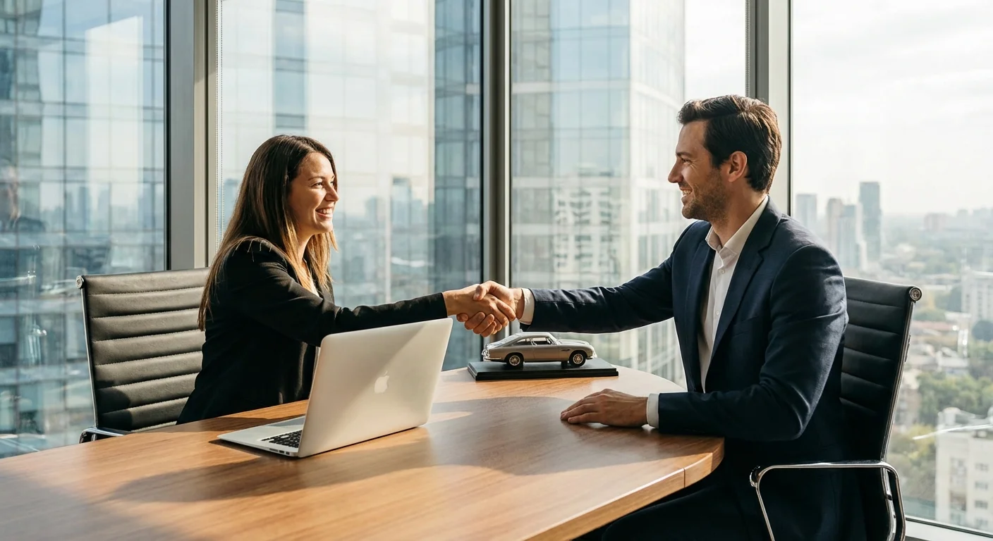 A professional consultation between an advisor and a client in a bright office.