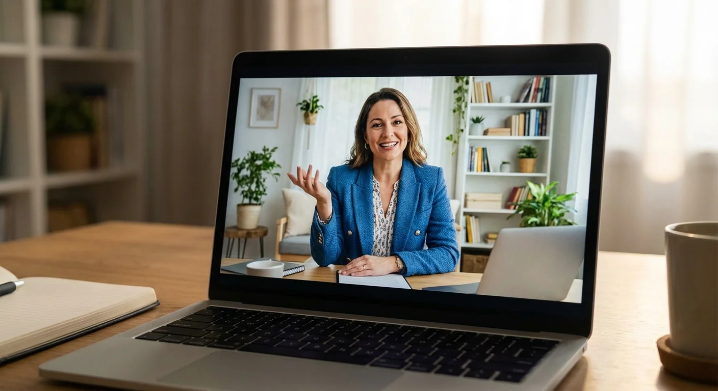 A friendly advisor on a laptop screen, providing expert financial guidance.