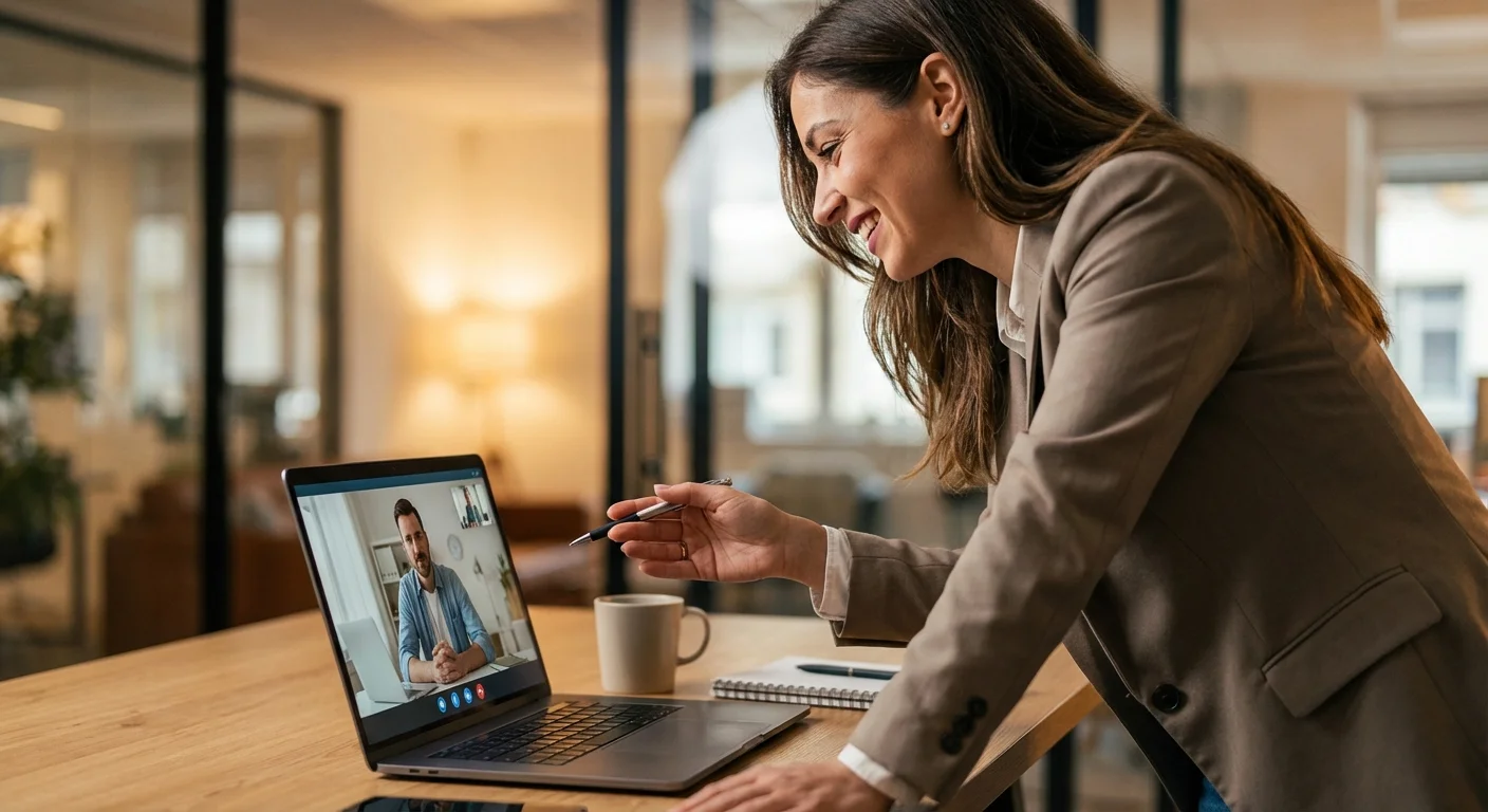 A person having a professional consultation via video call on a laptop.