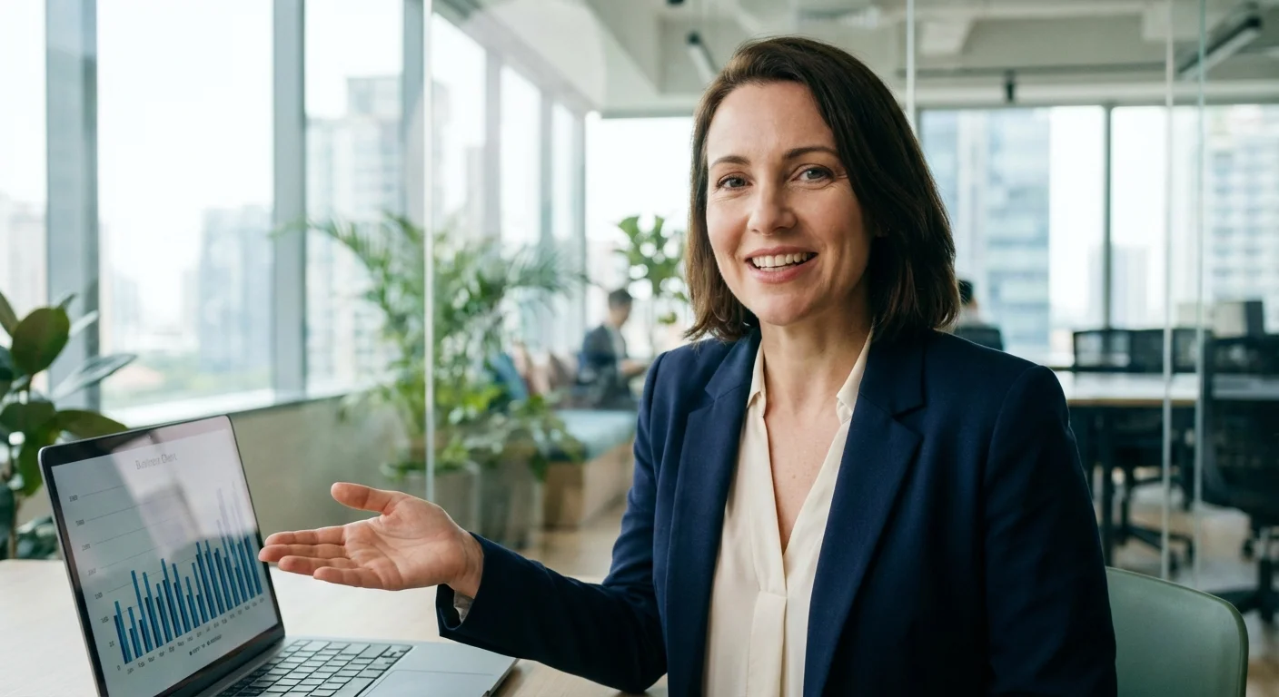 A friendly financial expert providing advice in a bright office setting.