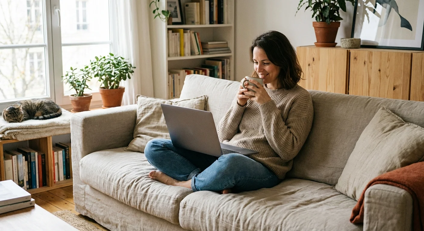 A person casually using a laptop on a sofa, representing the informal pre-qualification stage.