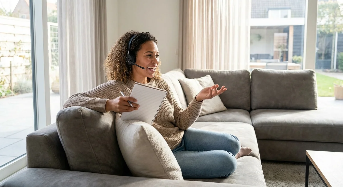 A person on a phone call with a notepad, practicing an insurance negotiation script.