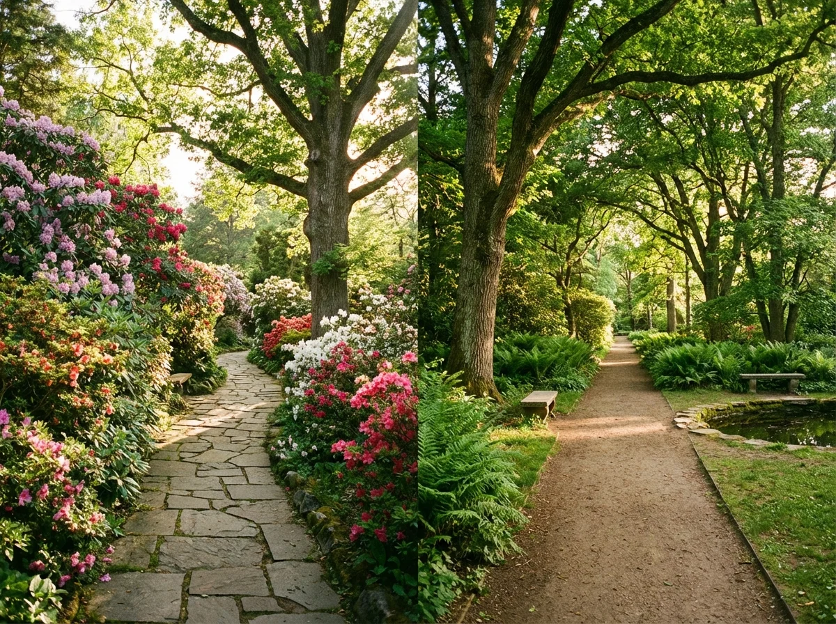 Two different paths in a park, symbolizing financial choices.