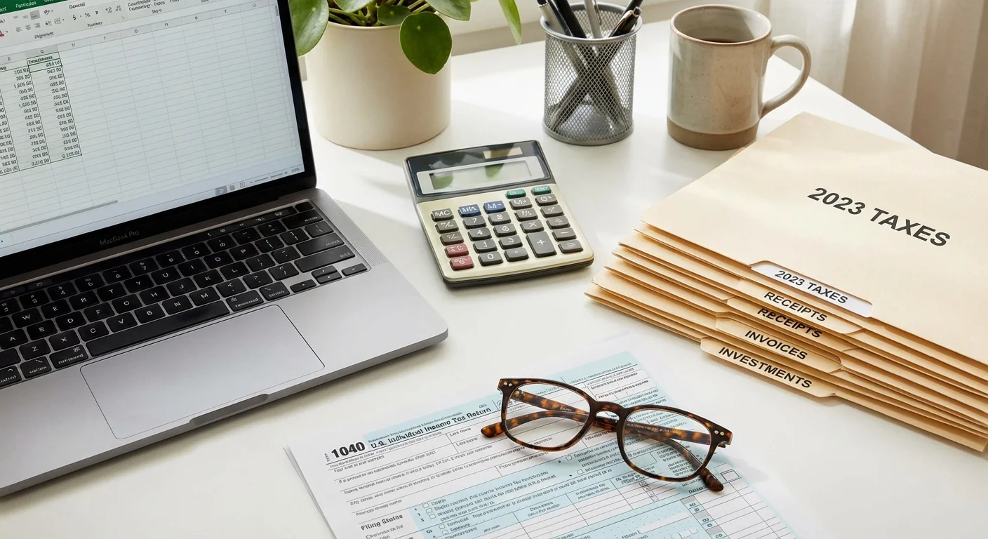 An organized desk with financial documents and a laptop, showing preparation for pre-approval.