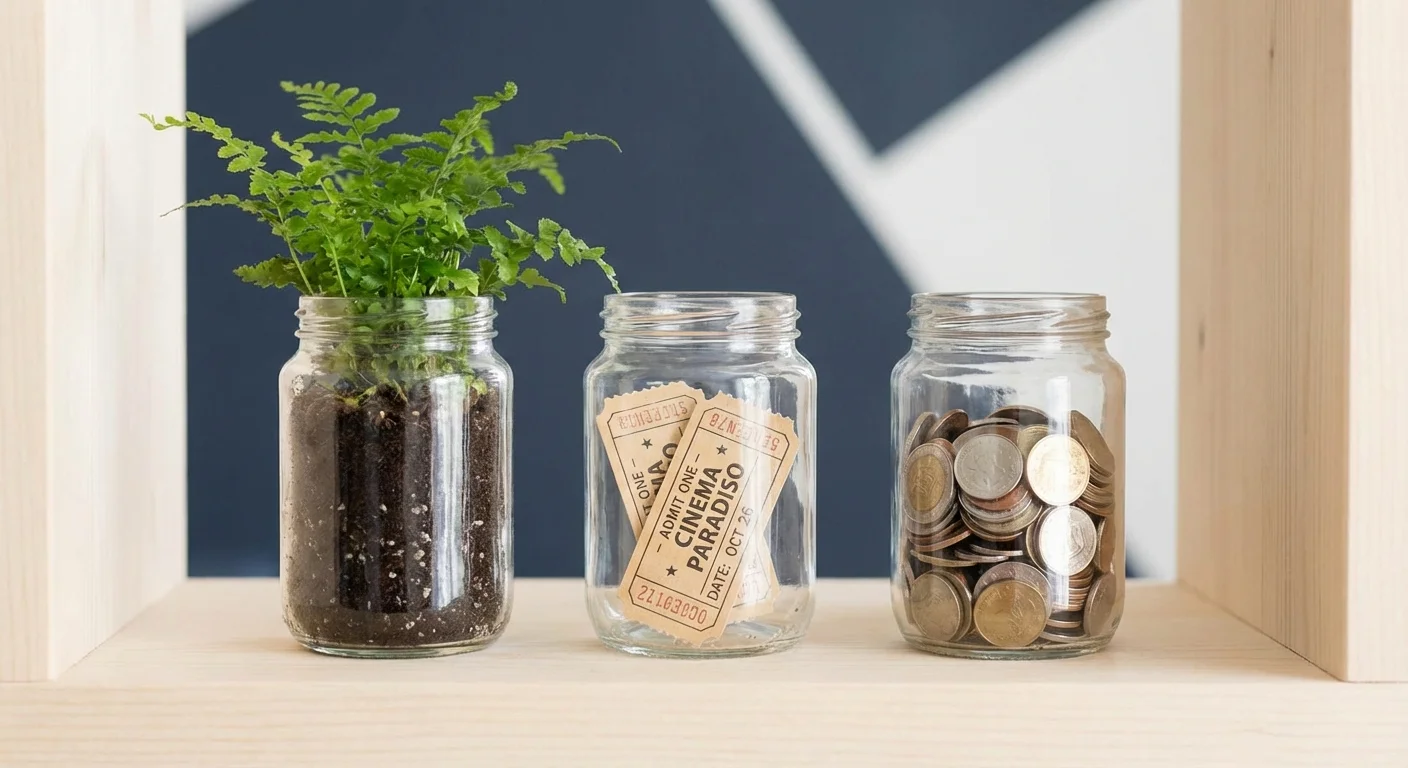 Three glass jars representing needs, wants, and savings goals.